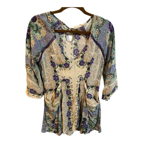 Molly Green Purple Boho Floral Festival Top - Picture 1 of 9